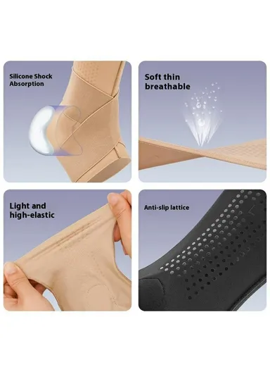 1Pc Shock Absorption Ankle Support Brace, Open Heel Compression Sleeve for Sports Injury Prevention 7124 - Black / XL