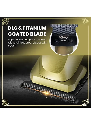 Professional Rechargeable Hair Trimmer, Turbo 8000RPM Cord/Cordless Hair Trimmer with Accessories V-265 - Gold 