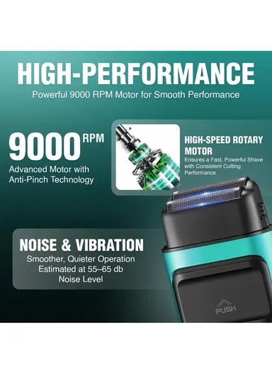 Professional Rechargeable Foil Shaver Titanium Coated Flexing Foils with 180 min Runtime V-307 - Blue