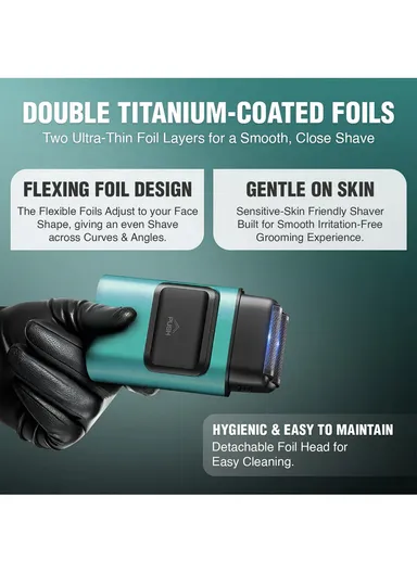 Professional Rechargeable Foil Shaver Titanium Coated Flexing Foils with 180 min Runtime V-307 - Blue