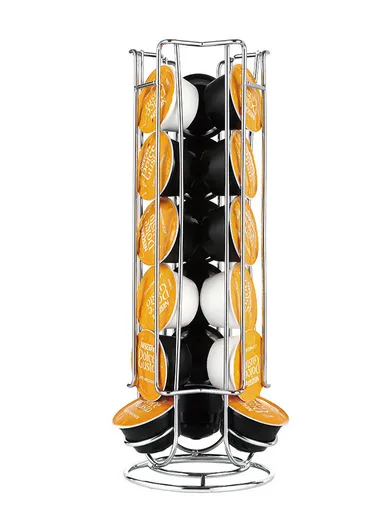 24-Capsules Metal Coffee Capsule Holder, Space-Saving Tower Organizer Stand for Kitchen or Office CP005D - Silver