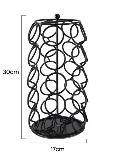 35-Capsule Rotating Coffee Pod Holder Compatible With Dolce Gusto, Metal Countertop Organizer Rack (W17 x H30)cm - Black