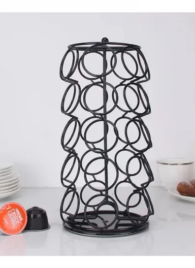 35-Capsule Rotating Coffee Pod Holder Compatible With Dolce Gusto, Metal Countertop Organizer Rack (W17 x H30)cm - Black