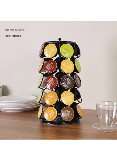 35-Capsule Rotating Coffee Pod Holder Compatible With Dolce Gusto, Metal Countertop Organizer Rack (W17 x H30)cm - Black