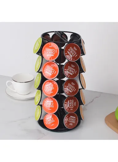 35-Capsule Rotating Coffee Pod Holder Compatible With Dolce Gusto, Metal Countertop Organizer Rack (W17 x H30)cm - Black