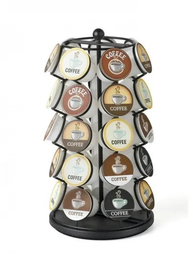 35-Capsule Rotating Coffee Pod Holder Compatible With Dolce Gusto, Metal Countertop Organizer Rack (W17 x H30)cm - Black