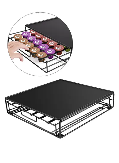 40-Pod Space-Saving Coffee Capsule Storage Drawer, Under Coffee Maker Rack Organizer CP130 (L31 x W29 x H7)cm - Black