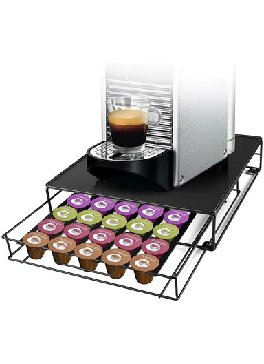 40-Pod Space-Saving Coffee Capsule Storage Drawer, Under Coffee Maker Rack Organizer CP130 (L31 x W29 x H7)cm - Black