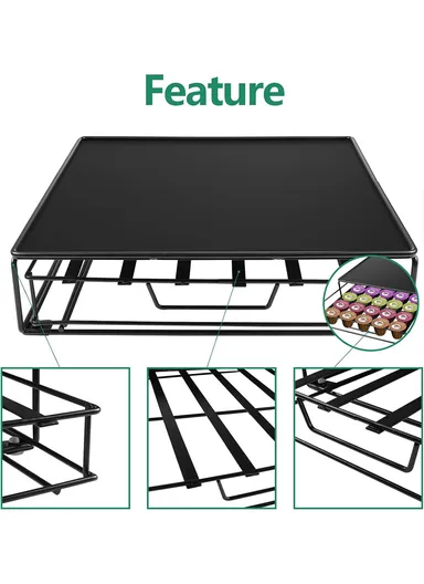 40-Pod Space-Saving Coffee Capsule Storage Drawer, Under Coffee Maker Rack Organizer CP130 (L31 x W29 x H7)cm - Black
