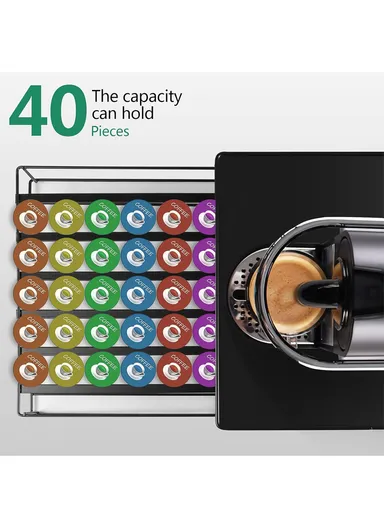 40-Pod Space-Saving Coffee Capsule Storage Drawer, Under Coffee Maker Rack Organizer CP130 (L31 x W29 x H7)cm - Black