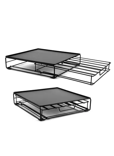 40-Pod Space-Saving Coffee Capsule Storage Drawer, Under Coffee Maker Rack Organizer CP130 (L31 x W29 x H7)cm - Black