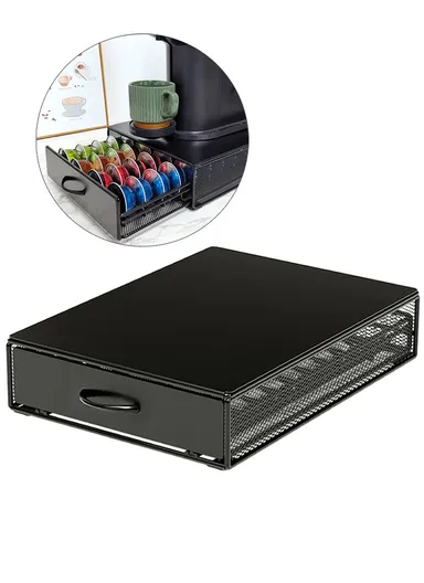 40-Pods Mesh Pod Storage Drawer, Under Coffee Machine Capsule Organizer CP133 (W28 x D38.5 x H8)cm - Black