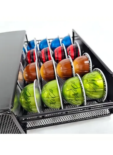 40-Pods Mesh Pod Storage Drawer, Under Coffee Machine Capsule Organizer CP133 (W28 x D38.5 x H8)cm - Black