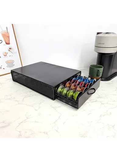 40-Pods Mesh Pod Storage Drawer, Under Coffee Machine Capsule Organizer CP133 (W28 x D38.5 x H8)cm - Black