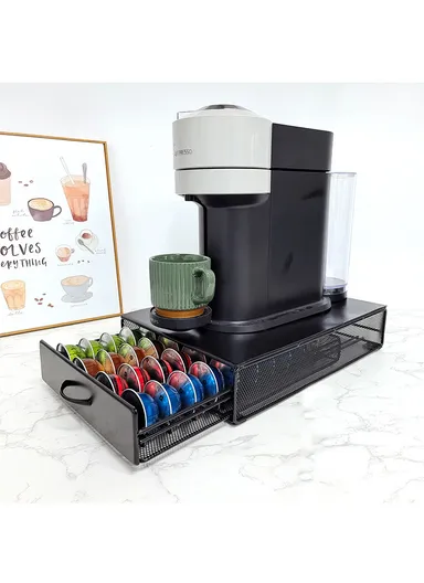 40-Pods Mesh Pod Storage Drawer, Under Coffee Machine Capsule Organizer CP133 (W28 x D38.5 x H8)cm - Black