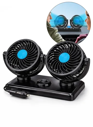 2-Gear Adjustable Car Fan 360 Degree Rotatable Double Head Air Fan 