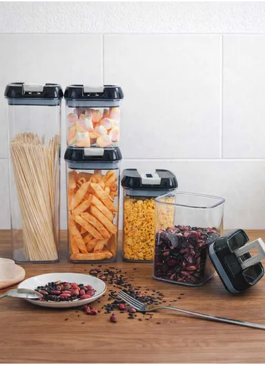 5Pcs Transparent Airtight Food Storage Canisters with Durable Plastic Lids