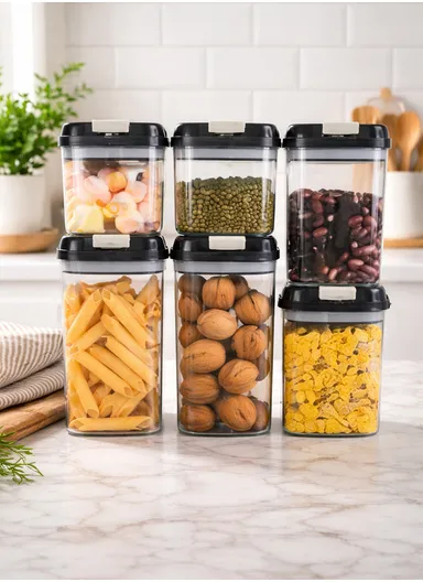 6Pcs Transparent Airtight Food Storage Canisters with Durable Plastic Lids
