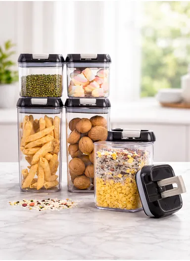 6Pcs Transparent Airtight Food Storage Canisters with Durable Plastic Lids
