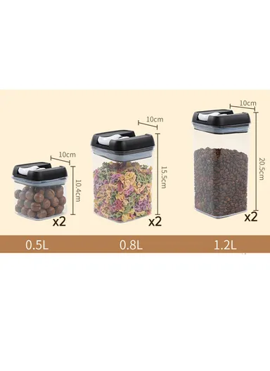 6Pcs Transparent Airtight Food Storage Canisters with Durable Plastic Lids