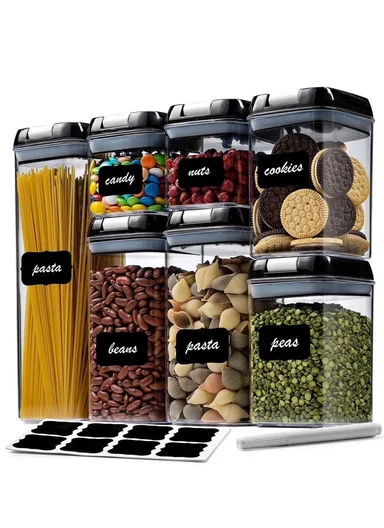 7Pcs Transparent Airtight Food Storage Canisters with Durable Plastic Lids JN-331