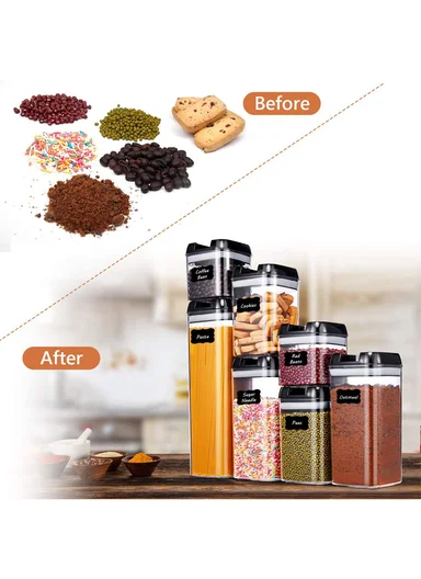 7Pcs Transparent Airtight Food Storage Canisters with Durable Plastic Lids JN-331