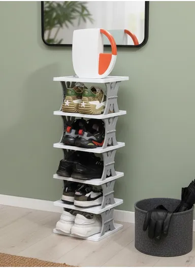 6-Tier Narrow Multifunctional Storage Rack, Foldable Vertical Design &amp; Free Collocation Shoe Organizer (L26.5 x W26.5 x H85)cm