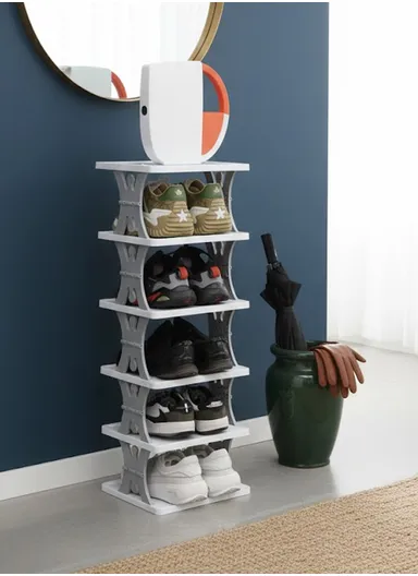 6-Tier Narrow Multifunctional Storage Rack, Foldable Vertical Design &amp; Free Collocation Shoe Organizer (L26.5 x W26.5 x H85)cm