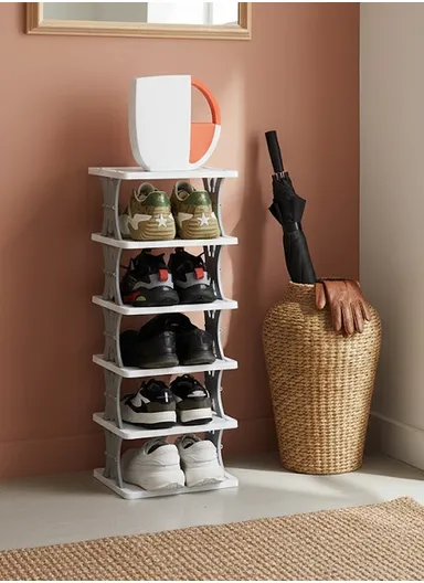6-Tier Narrow Multifunctional Storage Rack, Foldable Vertical Design &amp; Free Collocation Shoe Organizer (L26.5 x W26.5 x H85)cm