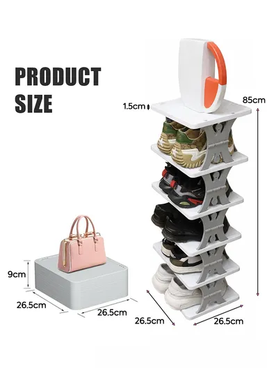 6-Tier Narrow Multifunctional Storage Rack, Foldable Vertical Design &amp; Free Collocation Shoe Organizer (L26.5 x W26.5 x H85)cm