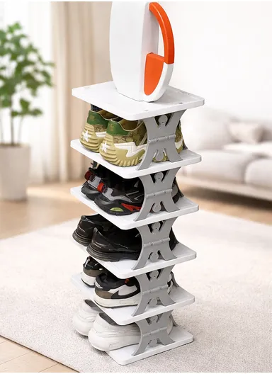 6-Tier Narrow Multifunctional Storage Rack, Foldable Vertical Design &amp; Free Collocation Shoe Organizer (L26.5 x W26.5 x H85)cm