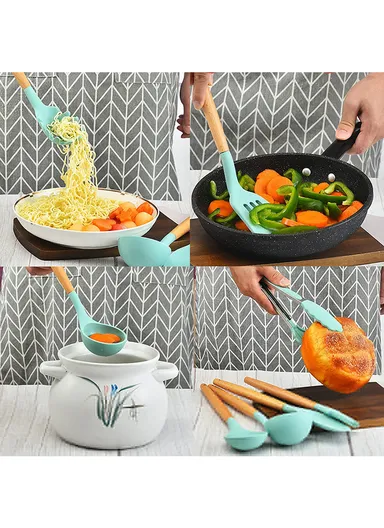 12 Pcs BPA Free Silicone Kitchen Set with Container - Black / M