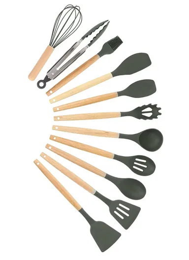 12 Pcs BPA Free Silicone Kitchen Set with Container - Grey / XL