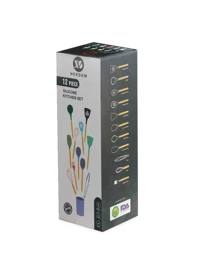 12 Pcs BPA Free Silicone Kitchen Set with Container - Grey / XL