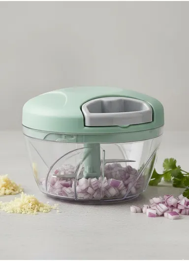500ml Manual Hand Pull Food Chopper, Compact Vegetable Cutter with Stainless Steel Blades - Green