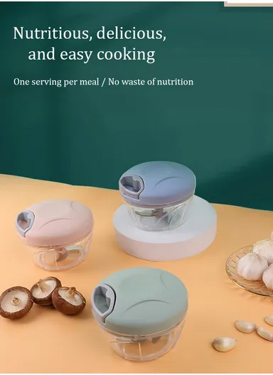 500ml Manual Hand Pull Food Chopper, Compact Vegetable Cutter with Stainless Steel Blades - Green