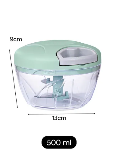 500ml Manual Hand Pull Food Chopper, Compact Vegetable Cutter with Stainless Steel Blades - Green