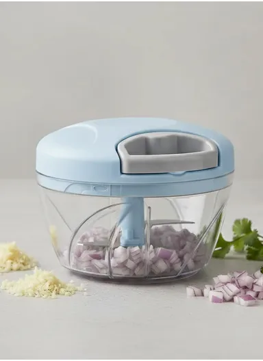 500ml Manual Hand Pull Food Chopper, Compact Vegetable Cutter with Stainless Steel Blades - Blue