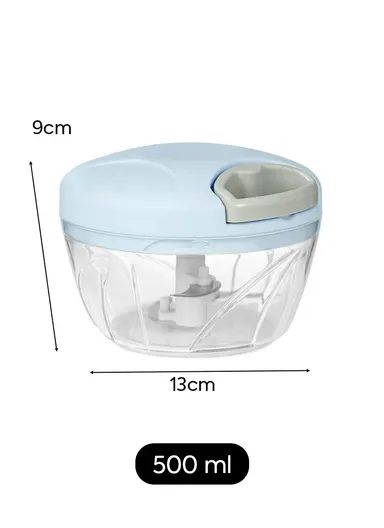 500ml Manual Hand Pull Food Chopper, Compact Vegetable Cutter with Stainless Steel Blades - Blue