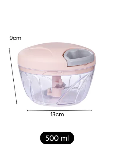 500ml Manual Hand Pull Food Chopper, Compact Vegetable Cutter with Stainless Steel Blades - Pink