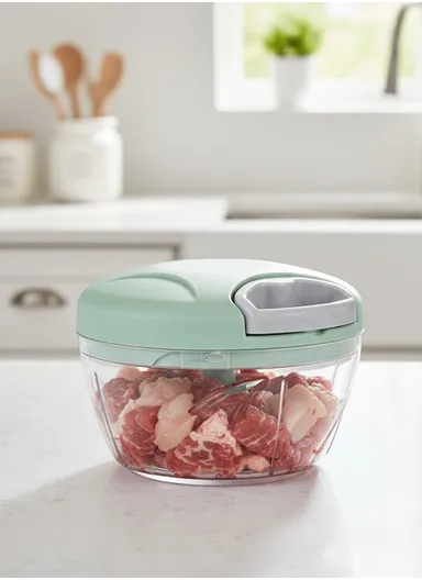 500ml Manual Hand Pull Food Chopper, Compact Vegetable Cutter with Stainless Steel Blades - Pink