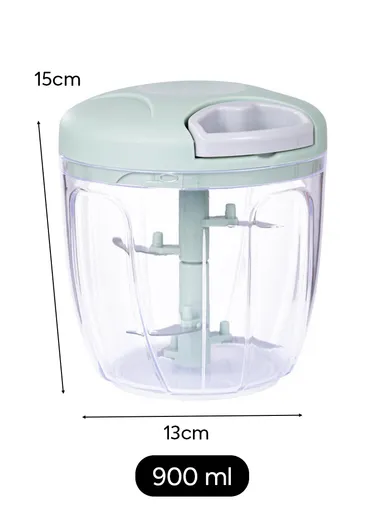 900ml Manual Hand Pull Food Chopper, Compact Vegetable Cutter with Stainless Steel Blades - Green