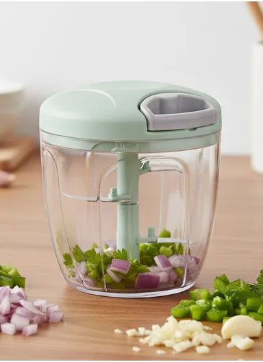 900ml Manual Hand Pull Food Chopper, Compact Vegetable Cutter with Stainless Steel Blades - Green