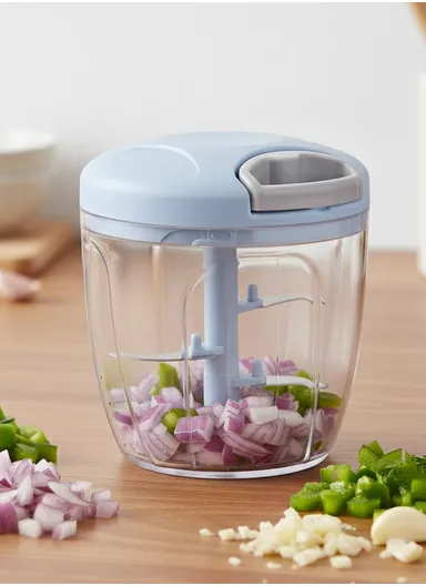 900ml Manual Hand Pull Food Chopper, Compact Vegetable Cutter with Stainless Steel Blades - Blue