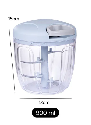 900ml Manual Hand Pull Food Chopper, Compact Vegetable Cutter with Stainless Steel Blades - Blue