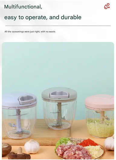 900ml Manual Hand Pull Food Chopper, Compact Vegetable Cutter with Stainless Steel Blades - Blue