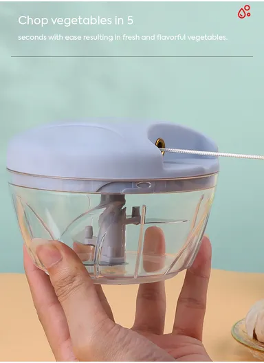 900ml Manual Hand Pull Food Chopper, Compact Vegetable Cutter with Stainless Steel Blades - Blue