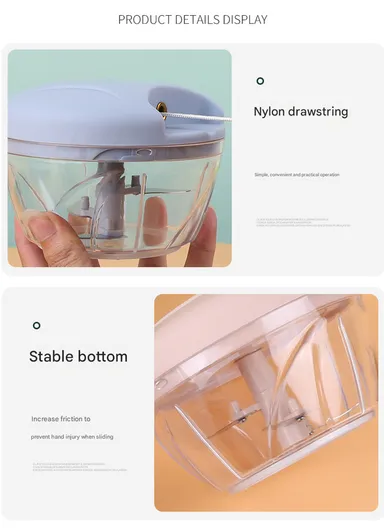 900ml Manual Hand Pull Food Chopper, Compact Vegetable Cutter with Stainless Steel Blades - Pink