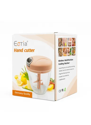 900ml Manual Hand Pull Food Chopper, Compact Vegetable Cutter with Stainless Steel Blades - Pink