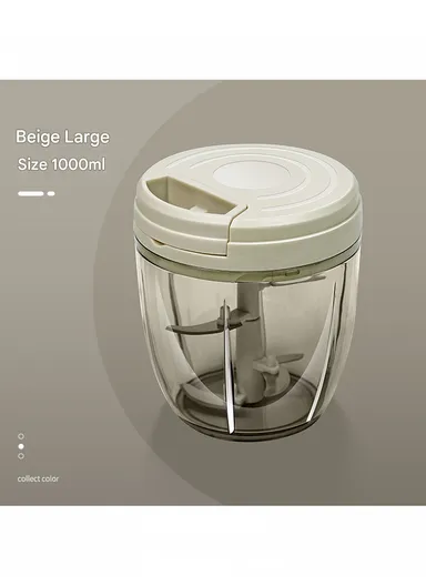 1000ml Manual Hand Pull Food Chopper, Compact Vegetable Cutter with Stainless Steel Blades - Grey